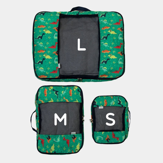 Transporta o guarda la ropa perfectamente doblada y ordenada en la maleta o en tu clóset. Ahorra espacio y tiempo en empacar/desempacar. Organizadores de Ropa en print Dinosaurios.