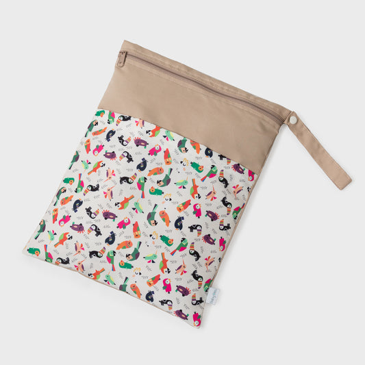 Bolsa de Muda en print de Loros. Bolso para transportar una muda de ropa extra dentro de la mochila, maletín o suelta.