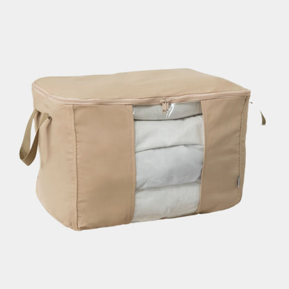 Caja Organizadora en color Beige. Organiza la ropa de cama, toallas o ropa de tus hijos de la temporada pasada en cajas de tela que adornan tus ambientes.