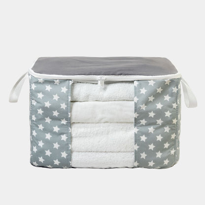 Caja Organizadora en print Estrellas. Organiza la ropa de cama, toallas o ropa de tus hijos de la temporada pasada en cajas de tela que adornan tus ambientes.