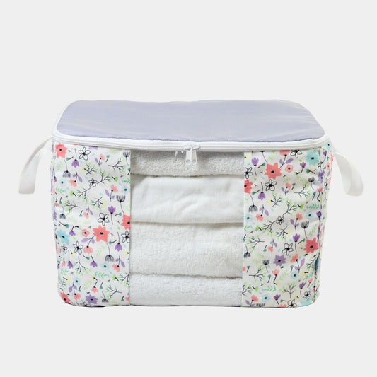 Caja Organizadora en print Flores. Organiza la ropa de cama, toallas o ropa de tus hijos de la temporada pasada en cajas de tela que adornan tus ambientes.