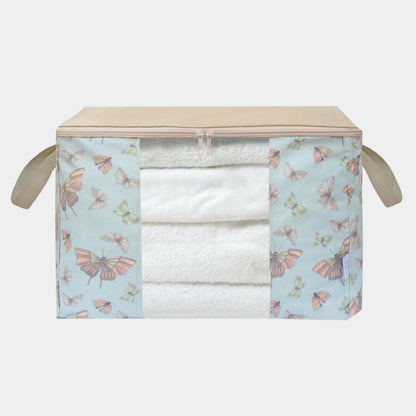 Caja Organizadora en print Mariposas. Organiza la ropa de cama, toallas o ropa de tus hijos de la temporada pasada en cajas de tela que adornan tus ambientes.