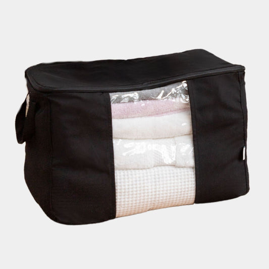 Caja Organizadora en color Negro. Organiza la ropa de cama, toallas o ropa de tus hijos de la temporada pasada en cajas de tela que adornan tus ambientes.
