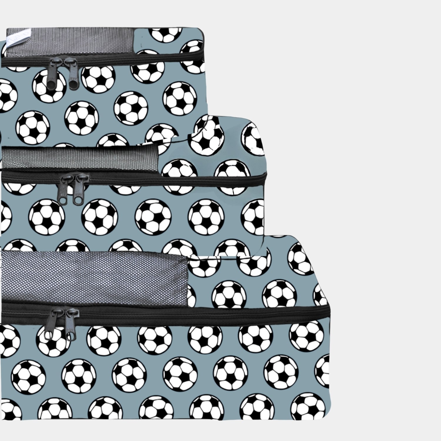 Pack x 3 Organizadores de Ropa en print Futbol. Transporta o guarda la ropa perfectamente doblada y ordenada en la maleta o en tu clóset. Ahorra espacio y tiempo en empacar/desempacar.