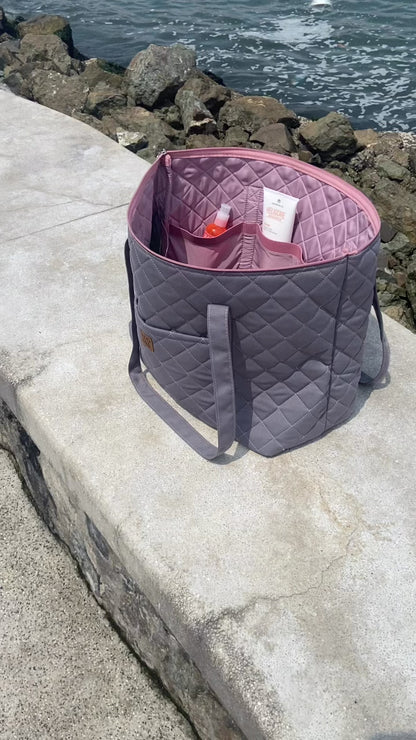Mom Bag Gris con Rosado